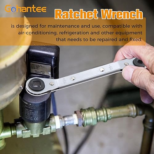 Miniatura 3 de gohantee Llave de trinquete de refrigeración de 4 tamaños diferentes, 1/4 x 3/16 cuadrada x 3/8 x 5/16 cuadrada para aire acondicionado