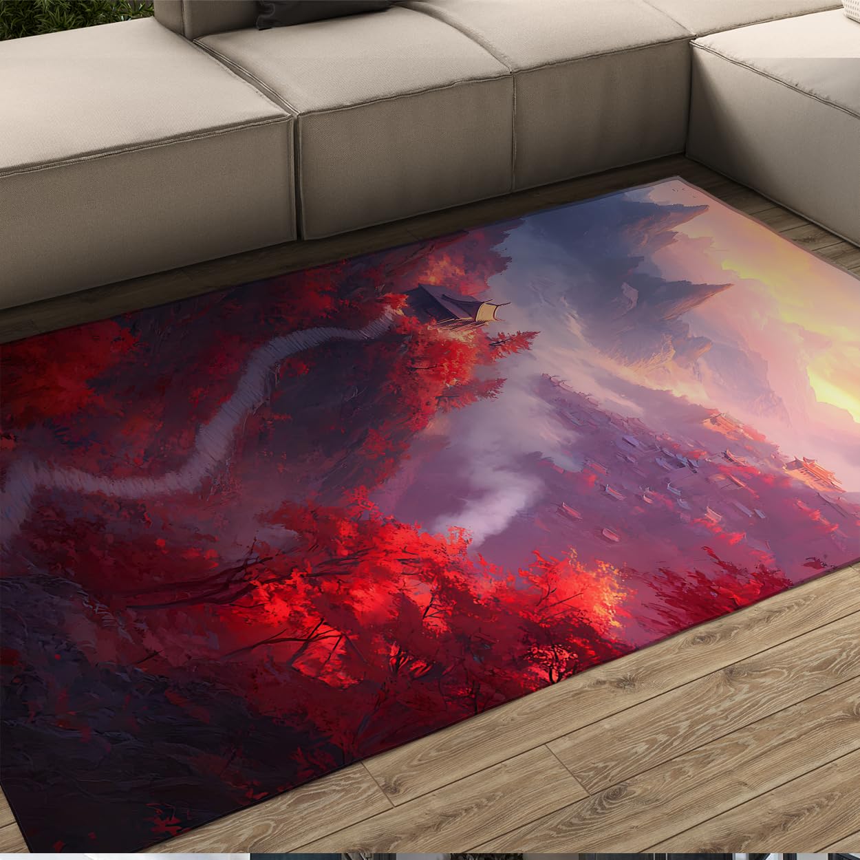 Tapis lavable facile à ranger 140x180 cm motif forêt d'automne contre la poussière