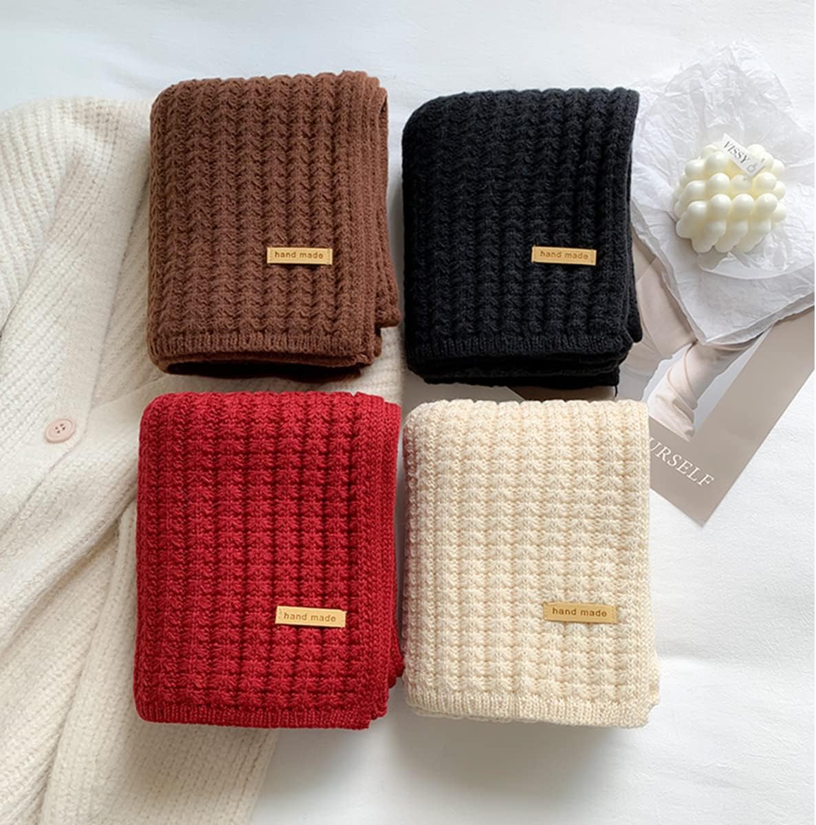 Women Winter Chunky Knit Scarf Thick Warm Ribbed Large Scarves Long Wrap Shawl Fleece Neck Warmer Wool Soft Fashion