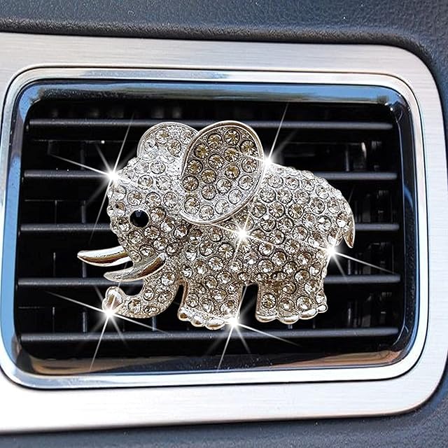 Elephant Diamond Car Clip, Decorative Car Air Vent Clip Charm Bling Accessories Elephant Car Interior Decoration Charm (Silver)