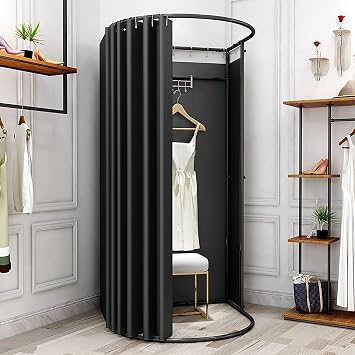 Portable Changing Room Divider,Clothing Store Fitting Room, Movable Changing Room,Temporary Locker Room with Shading Curtain and Hook Up, Privacy Screen Partition-Don't Look at Me Color A