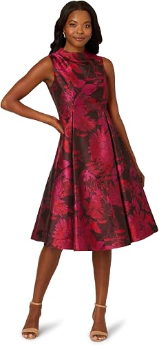 Adrianna Papell Women's Jacquard Mock Neck, Pink Multi, 10