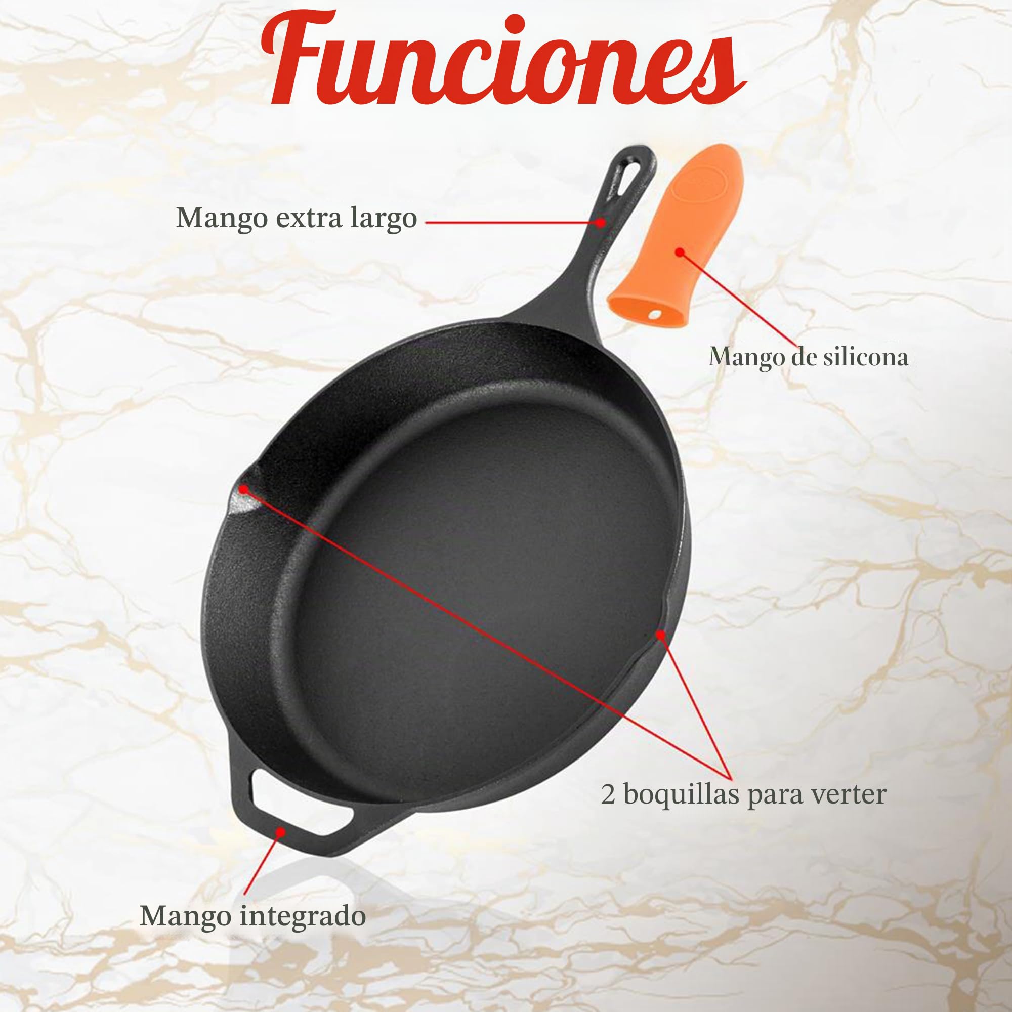 NutriChef Sartenes de Hierro Fundido de 25,4 cm y 30,5 cm- Duraderas, Antiadherentes, Mangos de Silicona, para Horno, Parrilla y Todas Las Placas
