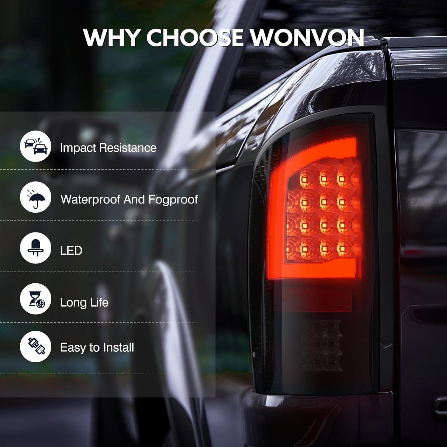 WonVon LED Taillights Assembly Compatible for 2002-2006 Dodge Ram 1500 2003-2006 Dodge Ram 2500 3500, Smoked Lens Rear Brake Light Replace CH2800147, CH2801147