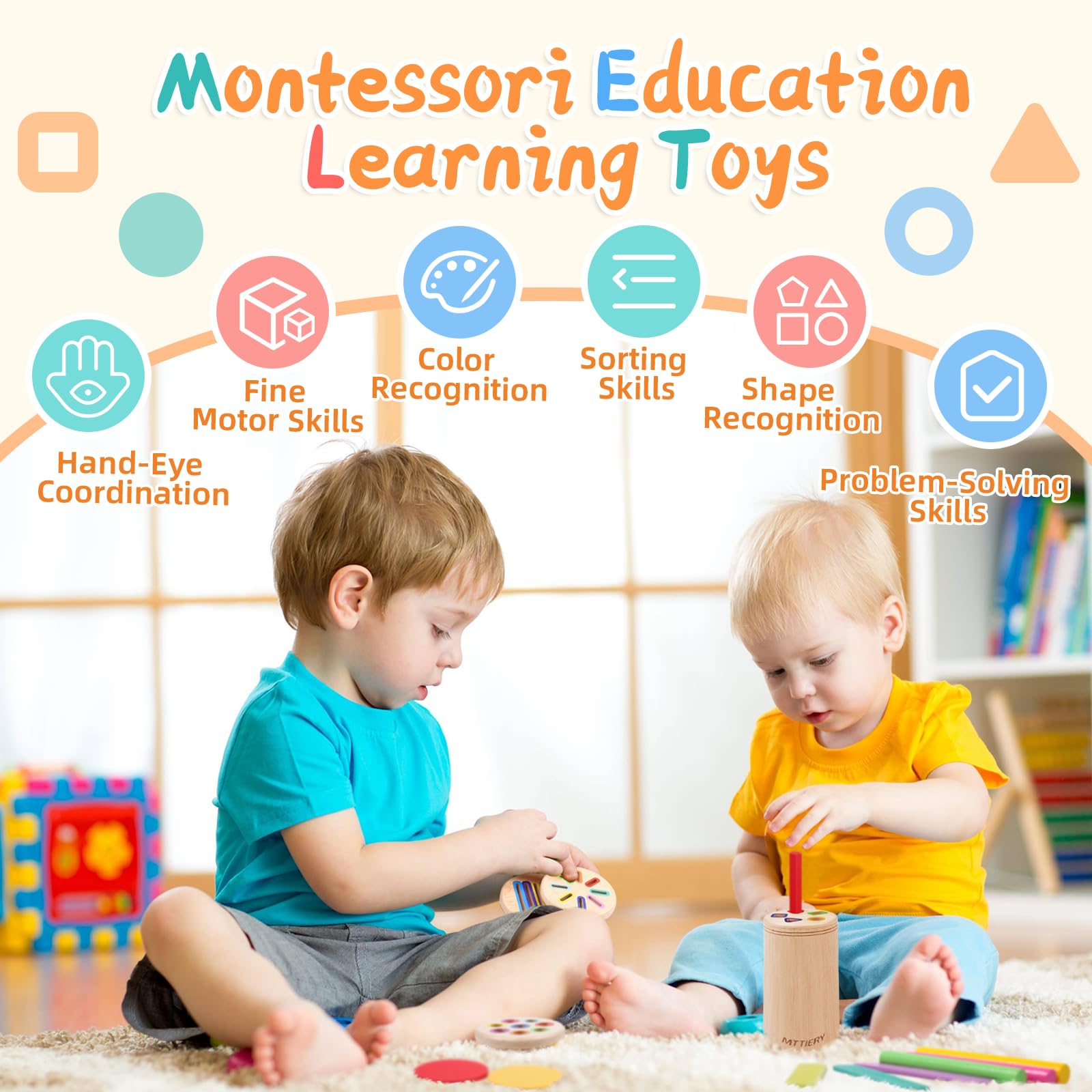 Juguetes Montessori 4 en 1 para niños de 2, 3 y 4 años, juguetes de madera para clasificar colores para niños pequeños de 1 a 3, actividades de aprendizaje preescolar, juegos a juego de motricidad 2