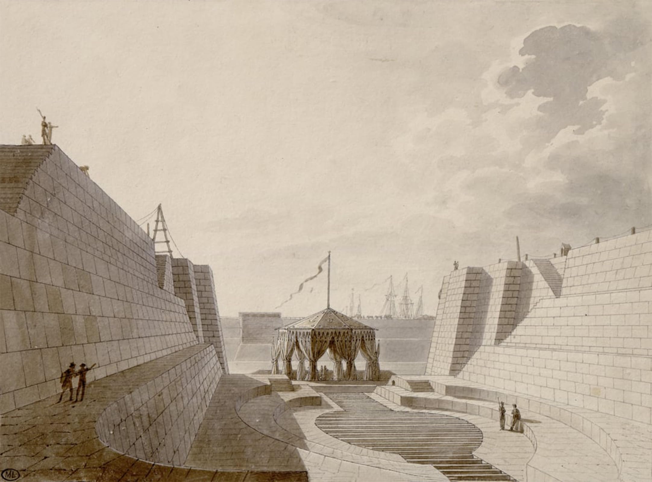 SERENDIPITP Abstract Painting Mural Print Picture Wall Decor Painting Dry Dock At Cherbourg July by Jean Baptiste Isabey Vintage Wall Artwork for Home Decor 60x90cm