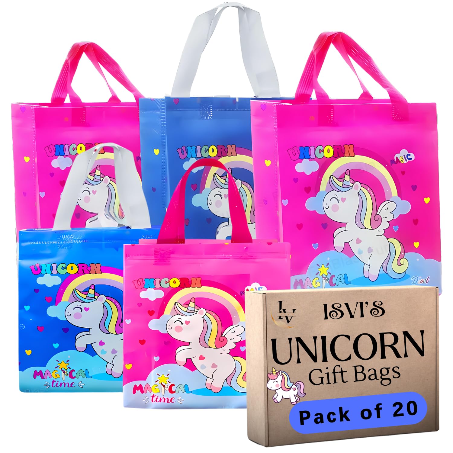 IsVi Unicorn Gifting Bags for Return Gifts (20 Pcs), Non-Woven Goodie Bags, Multi-Purpose Reusable Carry Bag, Birthday Treat Bags (30cmX22cmX9cm) (Pack of 20) (B0DDJPHDWF) Amazon Price History, Amazon Price Tracker