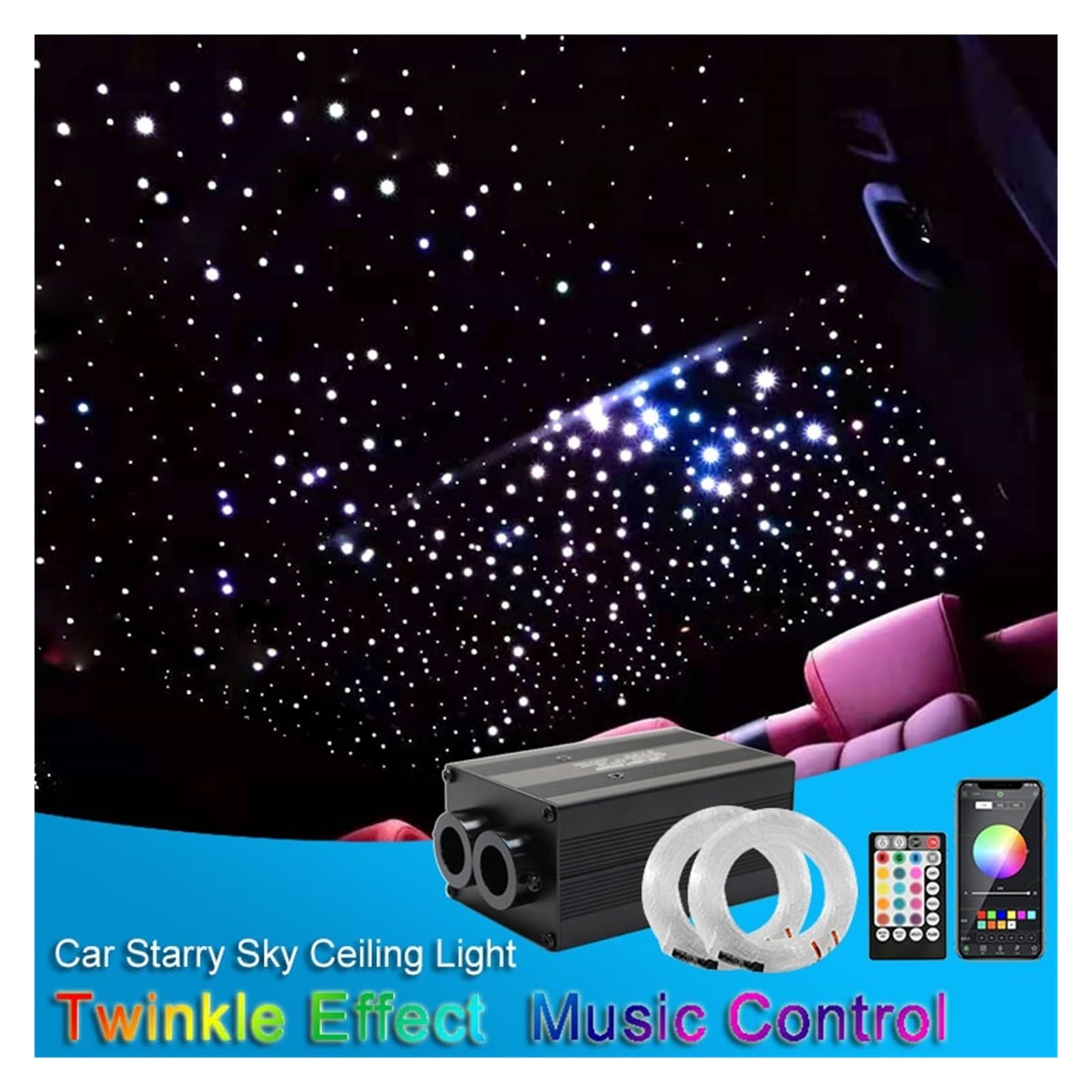 Oświetlenie wnętrza samochodu LED, 12W Twinkle Car Star oświetlenie dachowe LED Starry Sky sufitowa lampka nocna, dekoracja samochodu lampa akcesoria samochodowe kolorowe oświetlenie światłowodowe Świ