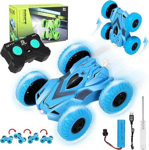 Autos de acrobacias a control remoto con luces UP4WD 2.4Ghz doble cara giratoria de 360 camión RC sorpresa genial para niños de 6 años, regalos para