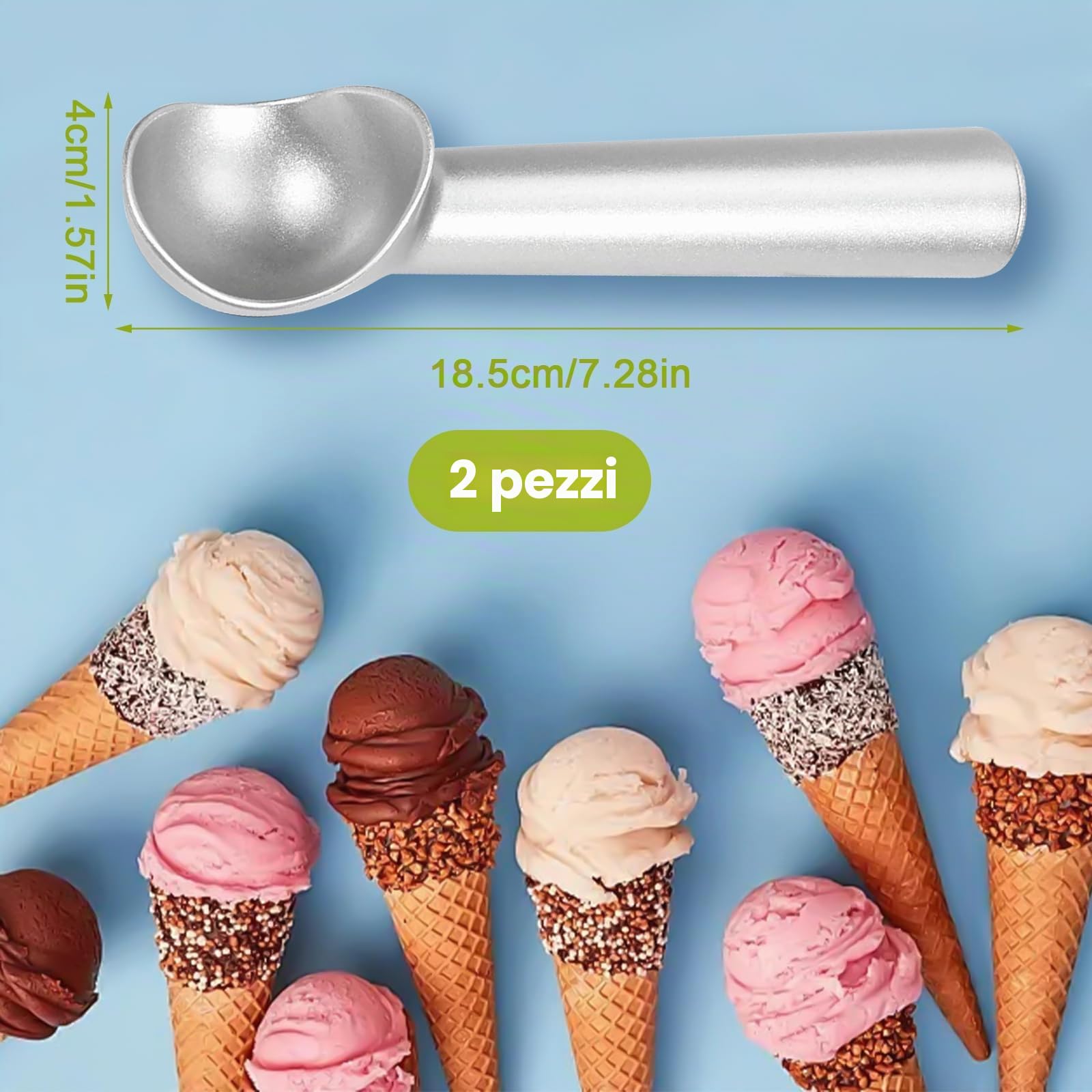 Porzionatore Gelato 2 Pezzi 18,5 cm Antiaderente, Cucchiaio Resistente per Palline Perfette