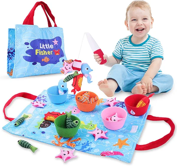 Envyvip Toddler Toy Montessori Toys for 1 Year Old Baby Boy Girl Birthday Gift, 22pcs Cloth Fishing Game Learning Toys for Toddlers 1-3 - Counting, Color Sorting, Fine Motor Skills 6-18 Months Babies