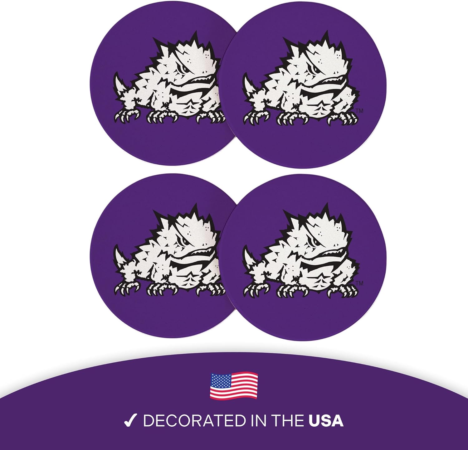 Desert Cactus Texas Christian University Circle Ceramic Coasters 4 Pack Horned Frogs TCU Absorbent Drink Coasters with Cork Backing (Design B) - Image 4