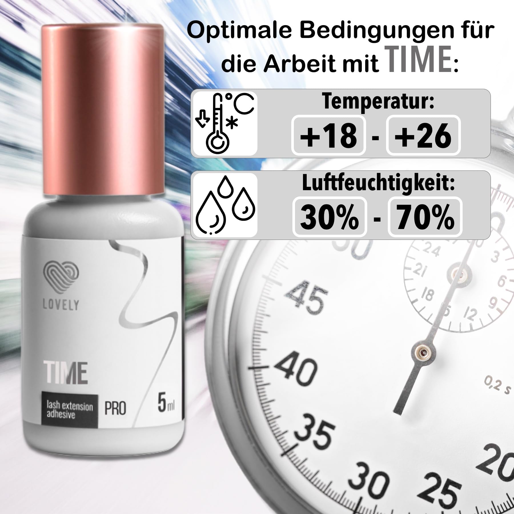 LOVELY Wimpernkleber TIME - schneller Kleber, Trocknungszeit 0,5 Sek. bis zu 8 Wochen Halt, Hypoallergen - Wimpernkleber für Wimpernverlängerung geeignet für Studios & Fremdanwendung - 5ml Schwarz