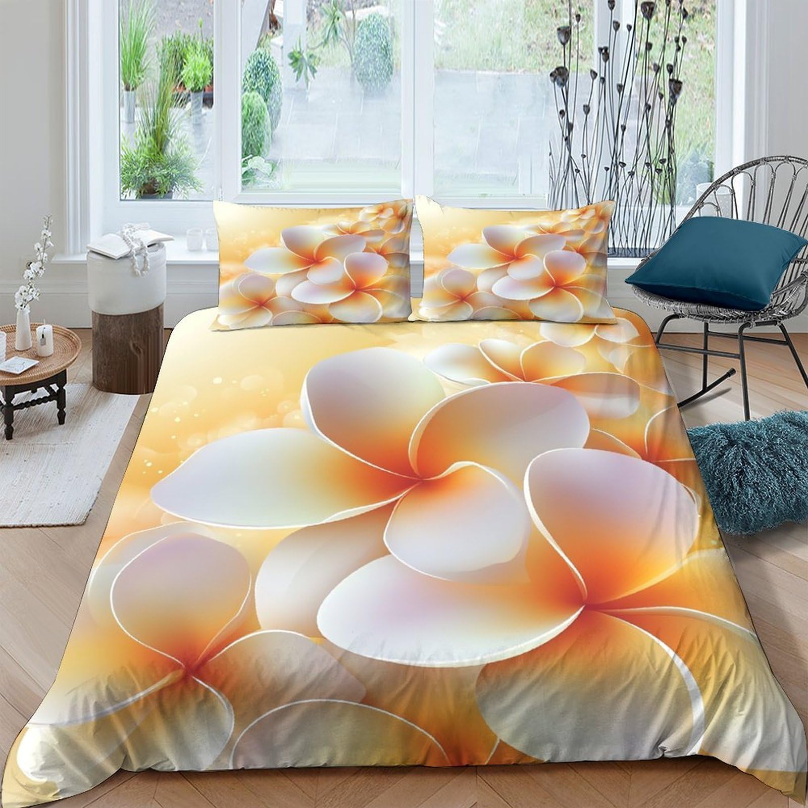 Ctjqhvkz Style-5 3D Printed Plumeria Blossom Fitted Sheet Microfiber Soft Breathable Sunrise Petal Mattress Cover For Bedroom Decor Single（135X200cm）