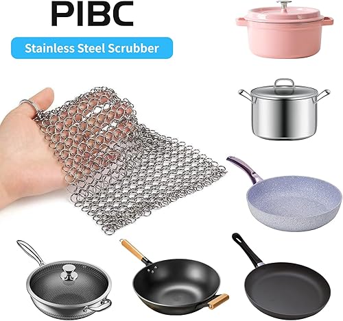 Miniatura 6 de Limpiador de hierro fundido de 8 x 6 pulgadas de acero inoxidable 316L para plancha y sartén holandés, wok, olla de acero inoxidable