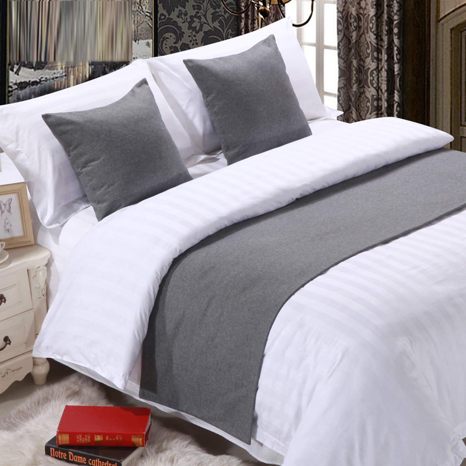 BAMCQ Bed Runner bed runners Hotel bedding premium bed scarf bed flag bed tail pad bed cover bed tail trim strip dark gray the same paragraph: hug pillowcase (45x45cm) 1