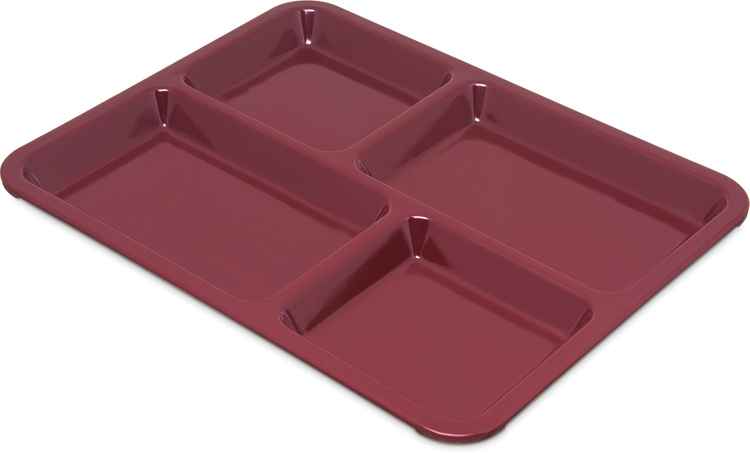 Carlisle FoodService Products Right Hand 4-Compartment Cafeteria / Fast Food Tray, 8.5" x 11", Dark Cranberry (Pack of 12)