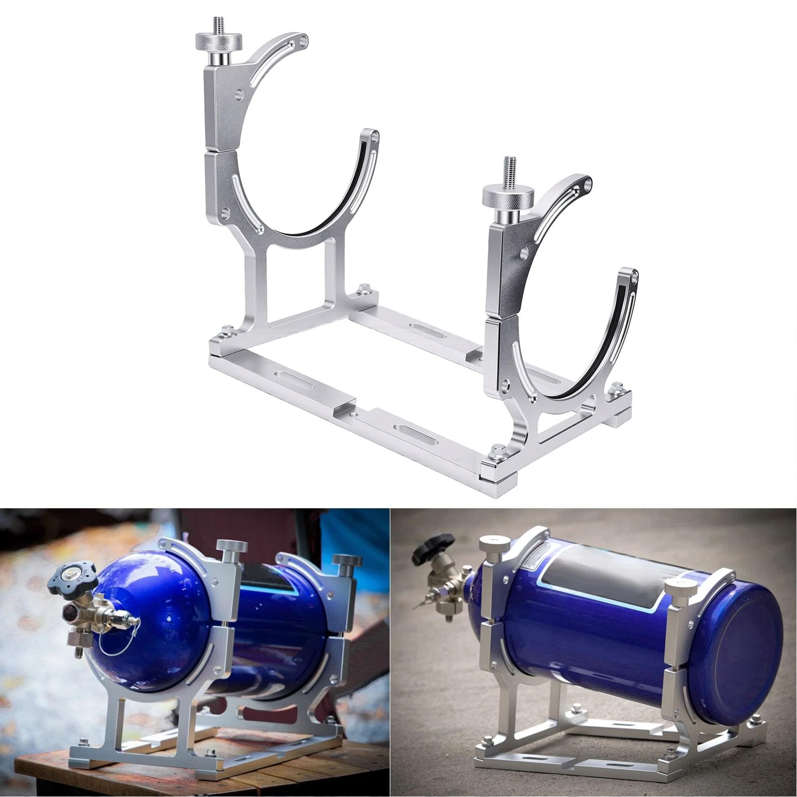 Tbest Staffa per Bottiglia di Protossido, Supporto per Bottiglia 7 Pollici in Lega di Alluminio Anodizzato con Dado Ad Alette e Imbottitura in Gomma, for Bottiglie da 10-15 Lb