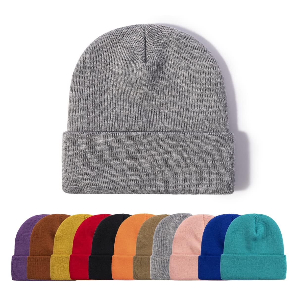 FCHUI Plain Winter Hat-Beanie Cap Soft Fleece Lining Beanie Windproof Unisex Slouchy Hats for Indoor Outdoor (Light Grey)