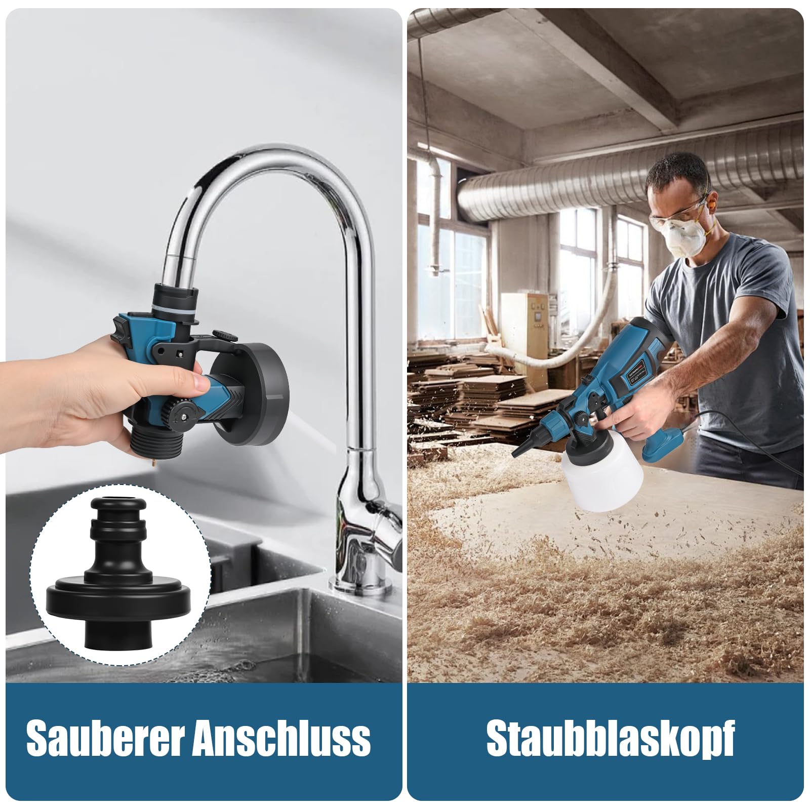 850W Farbsprühsystem, HVLP Lackierpistole Elektrisch mit 4 Düsen und 3 Sprühmuster, 1200 ml/min Einstellbarer Durchfluss mit Reinigungs & Blasanschlüssen, 1400ML Behälter für Zäune, Schränke