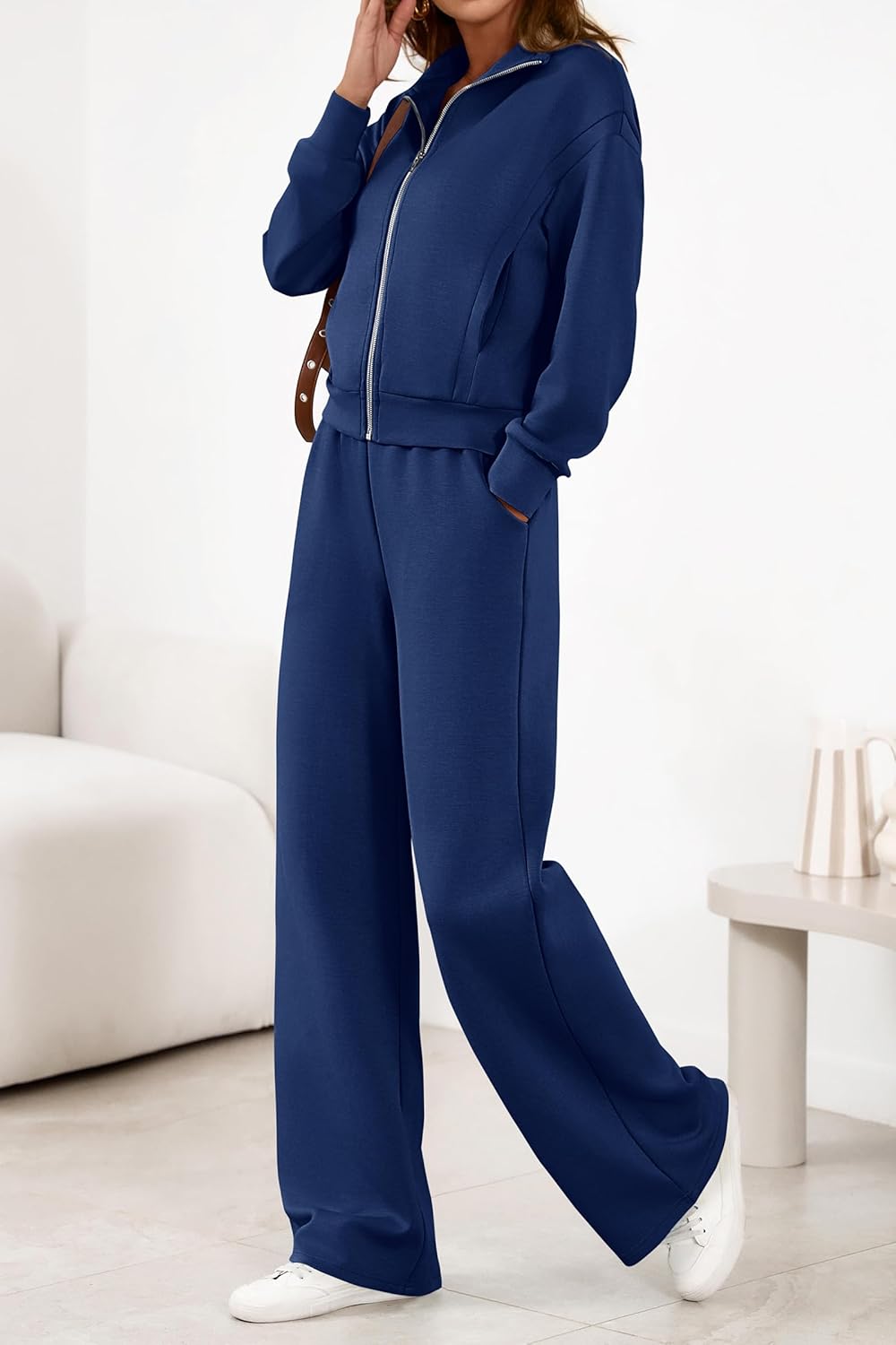 PRETTYGARDEN Womens 2 Piece Outfits Spring Sweatsuits Zip Up Sweatshirt Wide Leg Sweatpants Casual Tracksuit Lounge Sets - Image 6