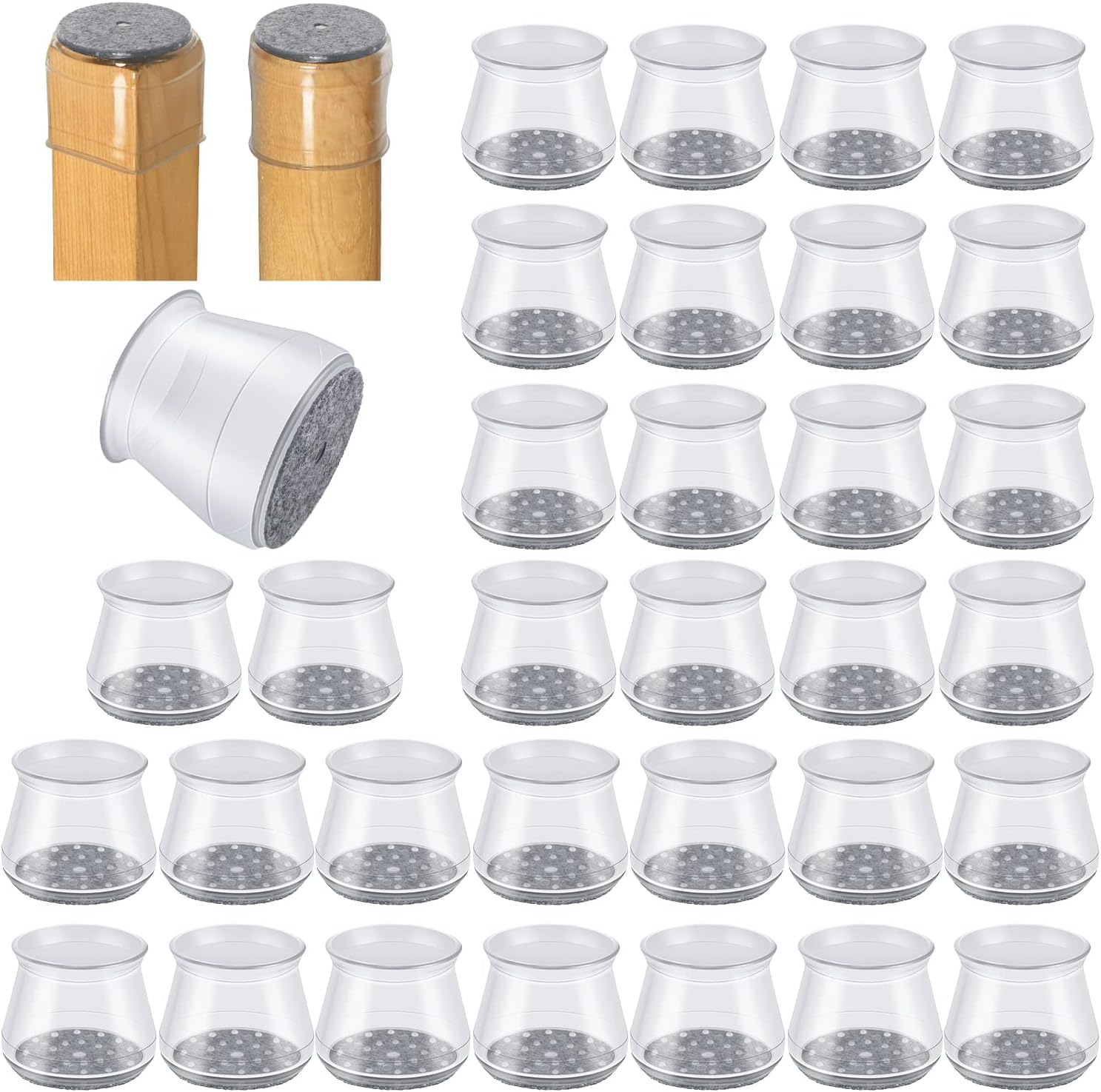 32 Pcs Chair Leg Protectors for Hardwood Floors, Silicone Felt