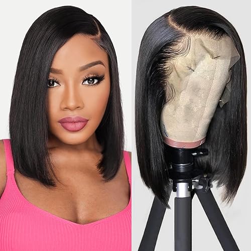 Iridescent Bob Wig 180% Density 13x4 Straight HD Lace Front Wig Pre Plucked with Baby Hair for Black Women - Glueless Wear and Go Beginner Friendly (12 Inch)