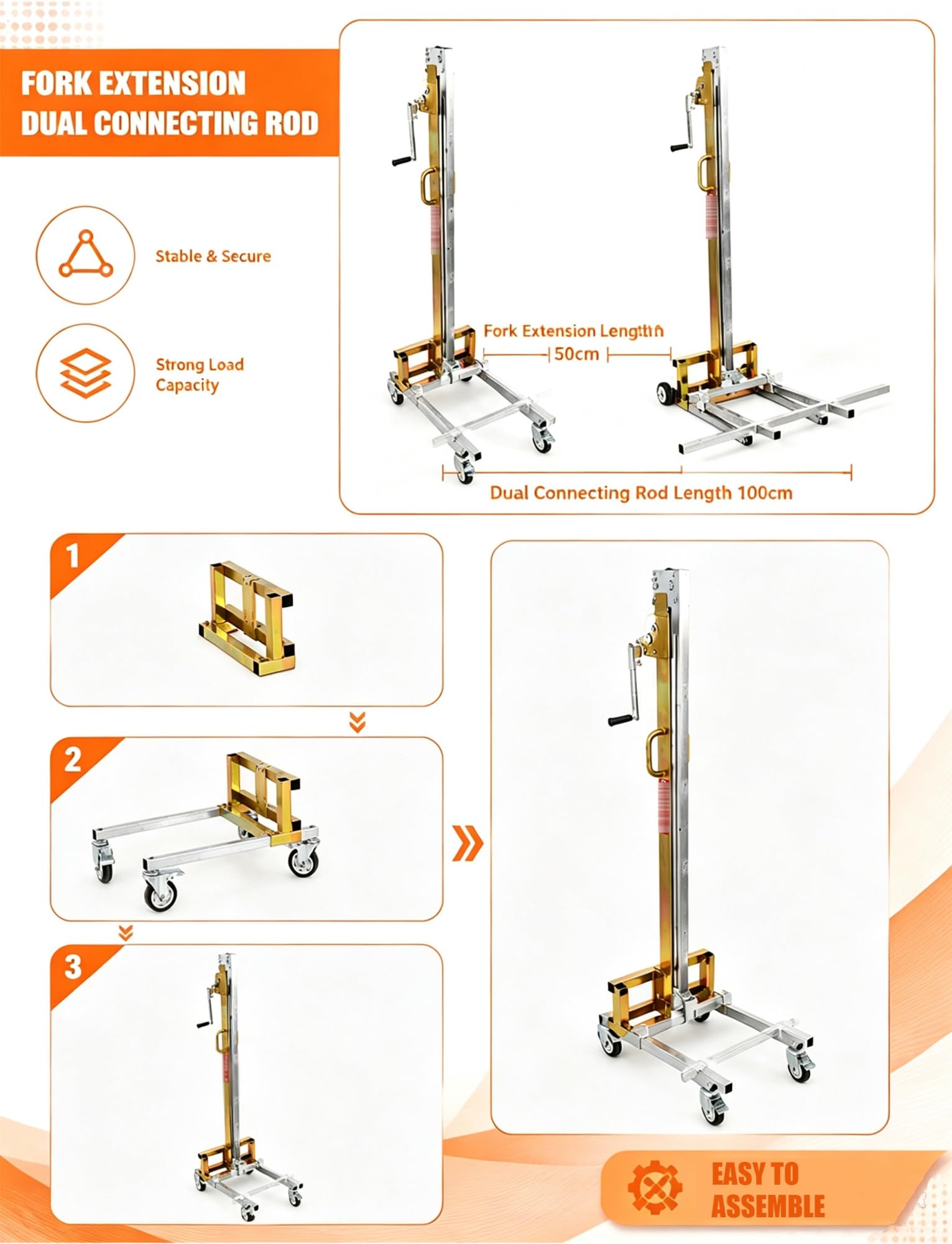 Sollevatore manuale 80 kg, impilatore mobile con verricello e forche