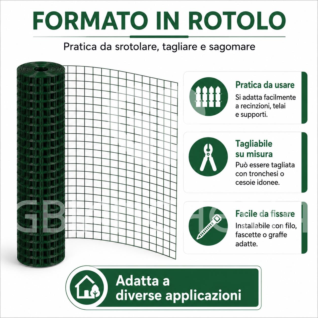 Rete Verde Plastificata Elettrosaldata, Maglia 12,5 mm, Filo 0,9 mm (1 x 25 mt)