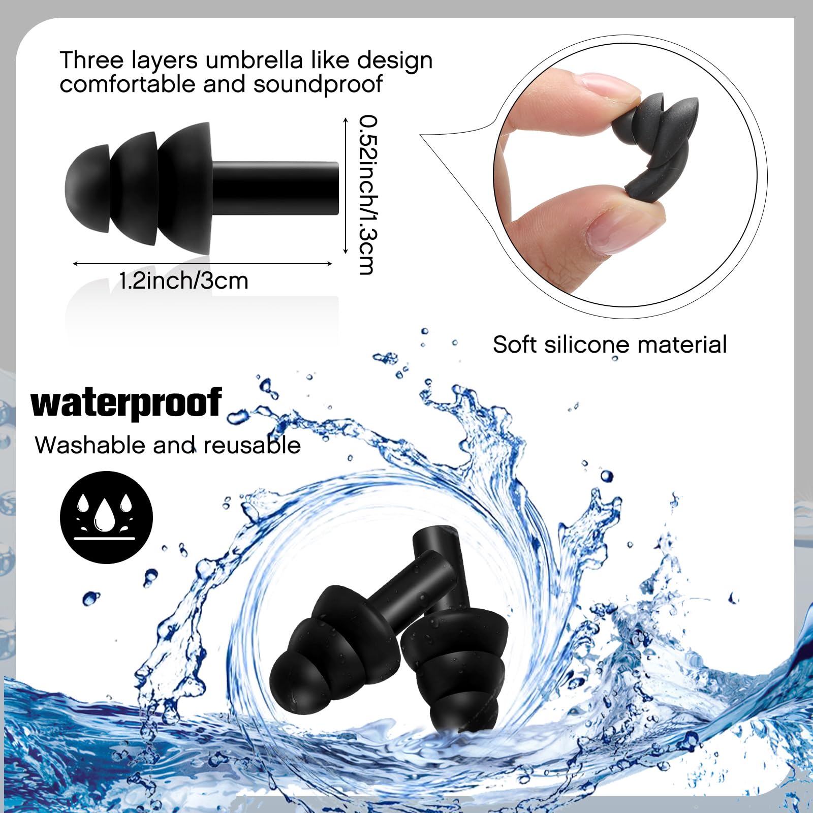 TrelaCo 200 pares de tapones de silicona a granel, Nrr 32 db, reutilizables, impermeables, suaves, para dormir, ruido, natación, protección auditiva, tapones para los oídos, tiro, construcción, caza