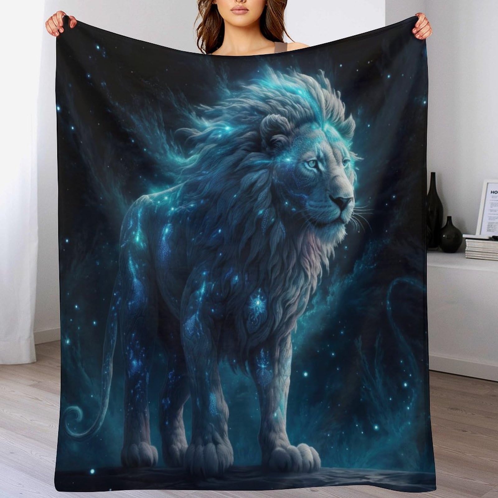 Couverture flannel polaire Cosmic Lion 130x150 plaid doux pour lit