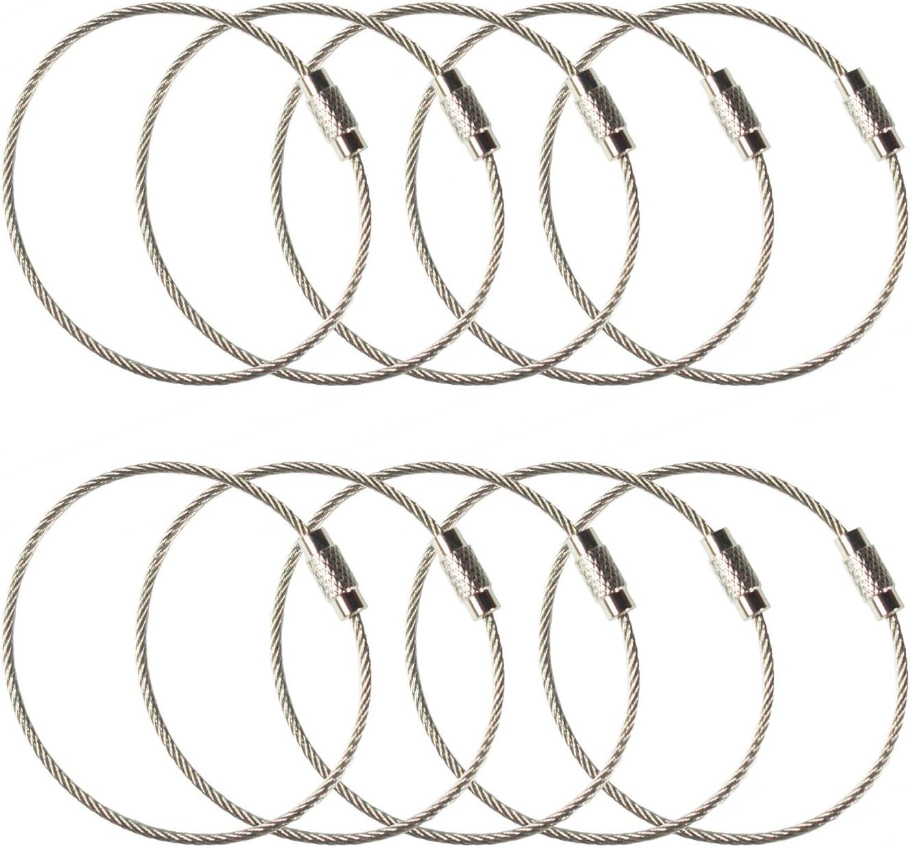 Stainless Steel Wire Keychains 2mm 6.3 Inches Aircraft Cable Key Ring Loops for Hanging Luggage Tags or ID Tags (100 Pack Nylon Coated)