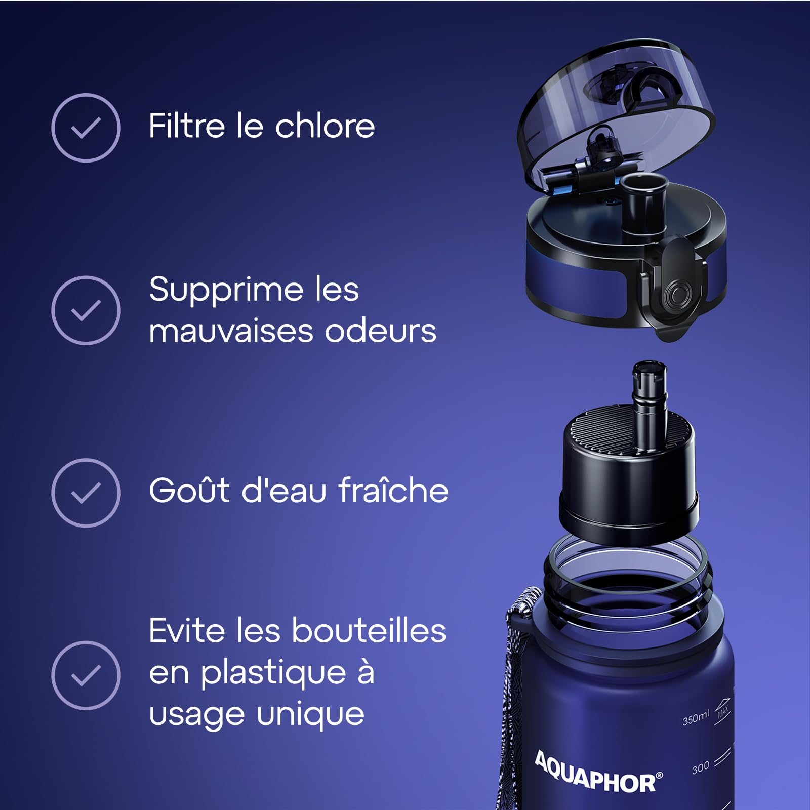 AQUAPHOR City Bottle - Bouteille D'Eau Avec Filtre à Charbon Actif 500ml, Tritan Sans BPA, Idéale Voyage Et Sport
