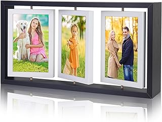 ZEEYUAN 4x6 Desk Picture Frame Rotating Double-Sided Picture Frame, 4x6 Tabletop Wooden Collage Family Pictures Frame for Office Desktop Home Decor, Holds 6 Photos, Black