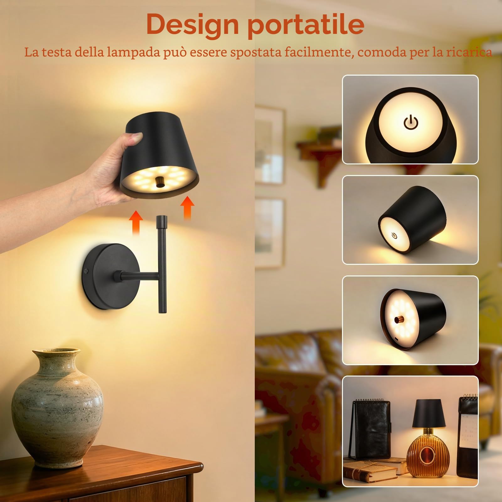 Ketom 2 Pezzi Applique da Parete Interno Senza Fili, con Telecomando | Lampada da Parete Interno Ricaricabile con Telecomando, Lampada da Muro a Batteria, 3 Temperatura Colore, Timer, Dimmerabile