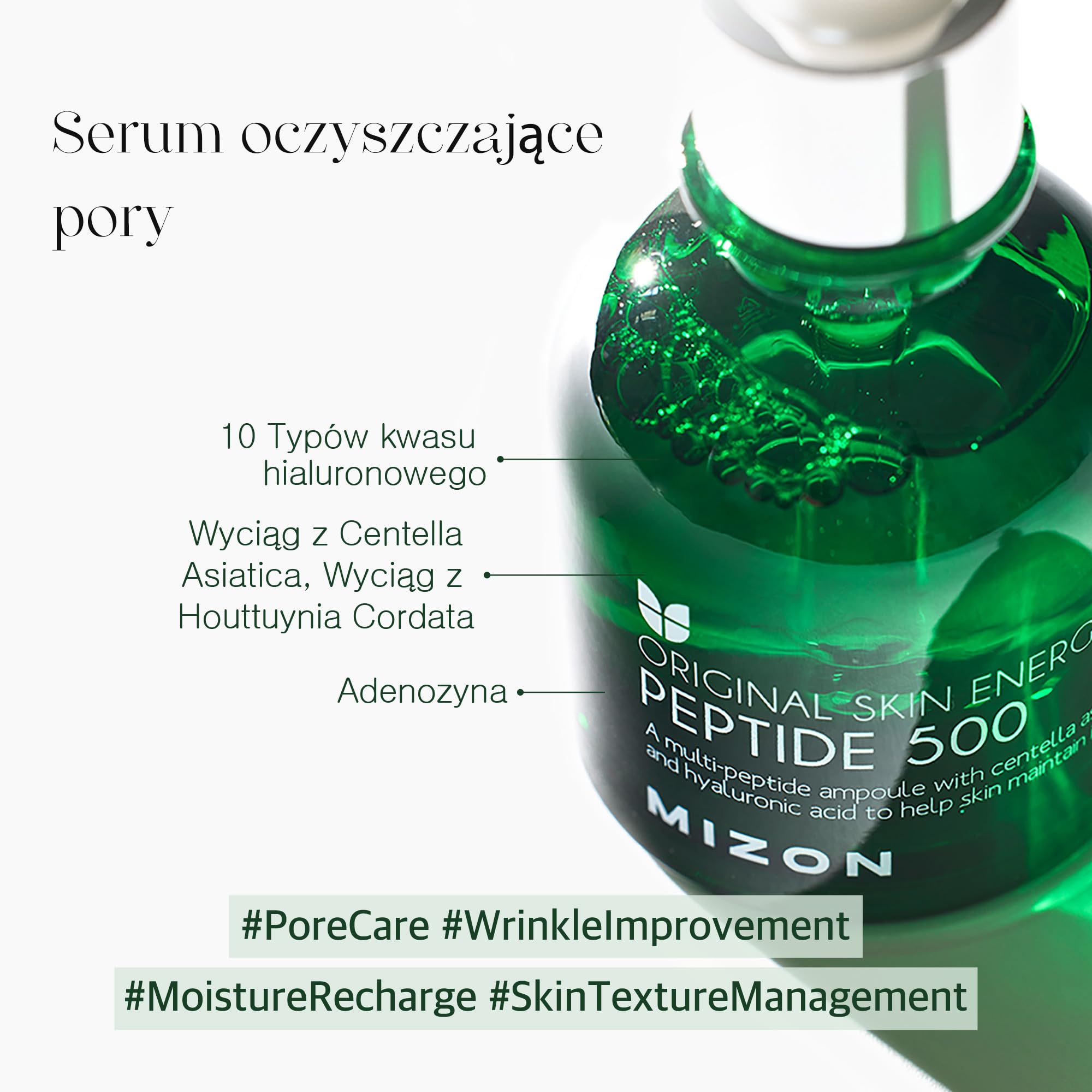 [Mizon] Serum Peptydowe 500 (30 ml) Zaawansowana pielęgnacja przeciwstarzeniowa, redukcja zmarszczek i nawilżanie (Peptide 500)