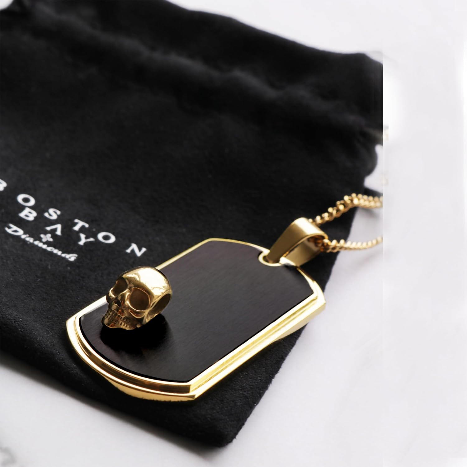 Boston Bay Men’s Black 316L Stainless Steel and Yellow Gold Plated Dog Tag Pendant Necklace with 24" Inch Matching Chain