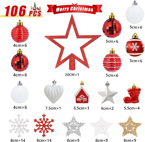 Miniatura 2 de SUMELAY Juego de 107 bolas de Navidad decoraciones de árbol de Navidad plateadas y blancas adornos colgantes inastillables para Navidad decoraciones