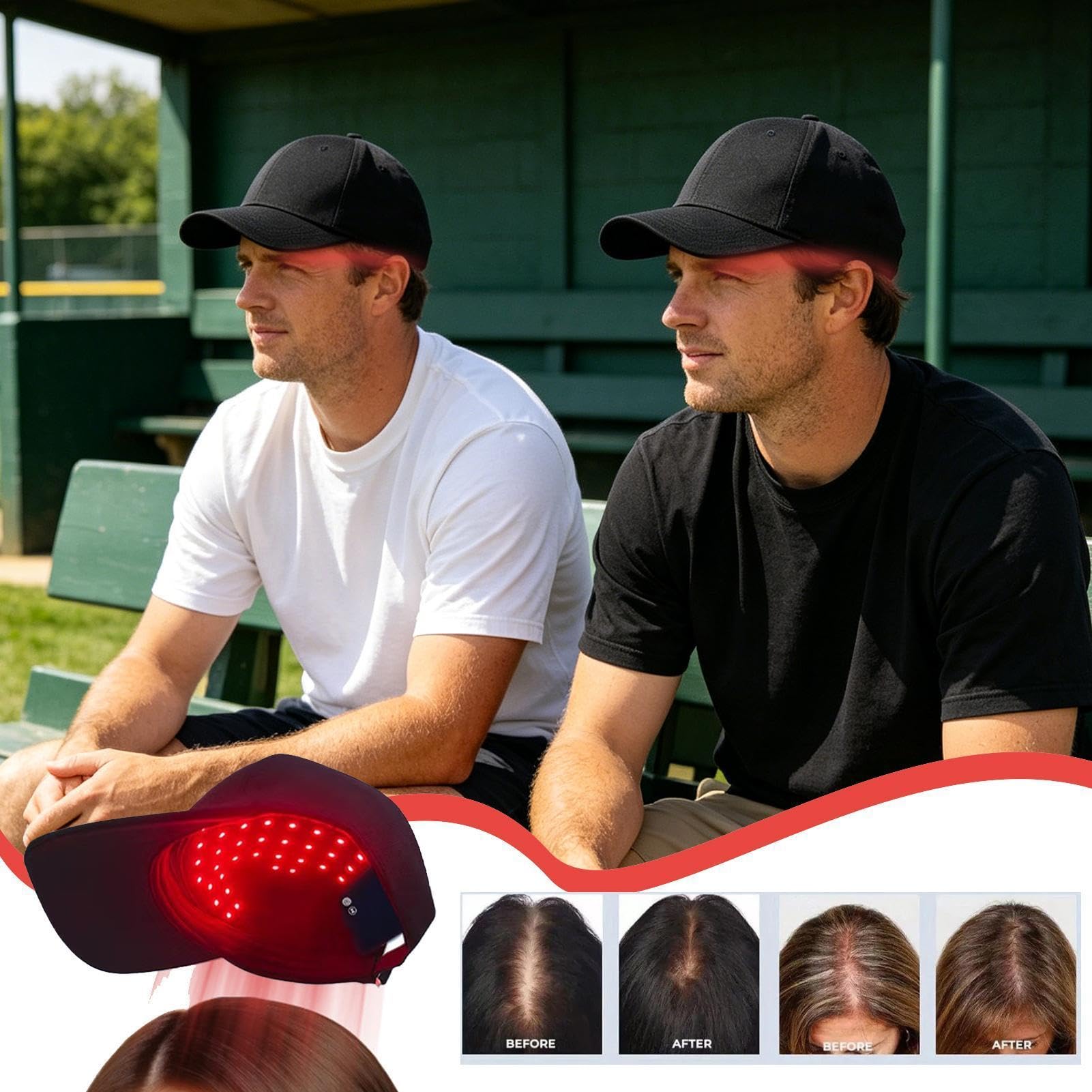 Rotlichtkappe für Haarwachstum, 450 nm/660 nm, LED-beruhigendes Pflegegerät, rote Lichtkappe, für den täglichen Gebrauch, Freizeit, Damen, Herren, Zuhause, Reisen