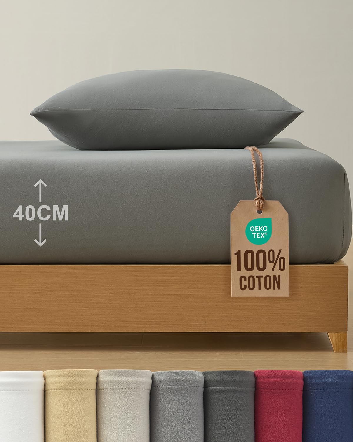 Drap-housse 90x200 cm gris foncé pour un lit d'adulte moderne et confortable