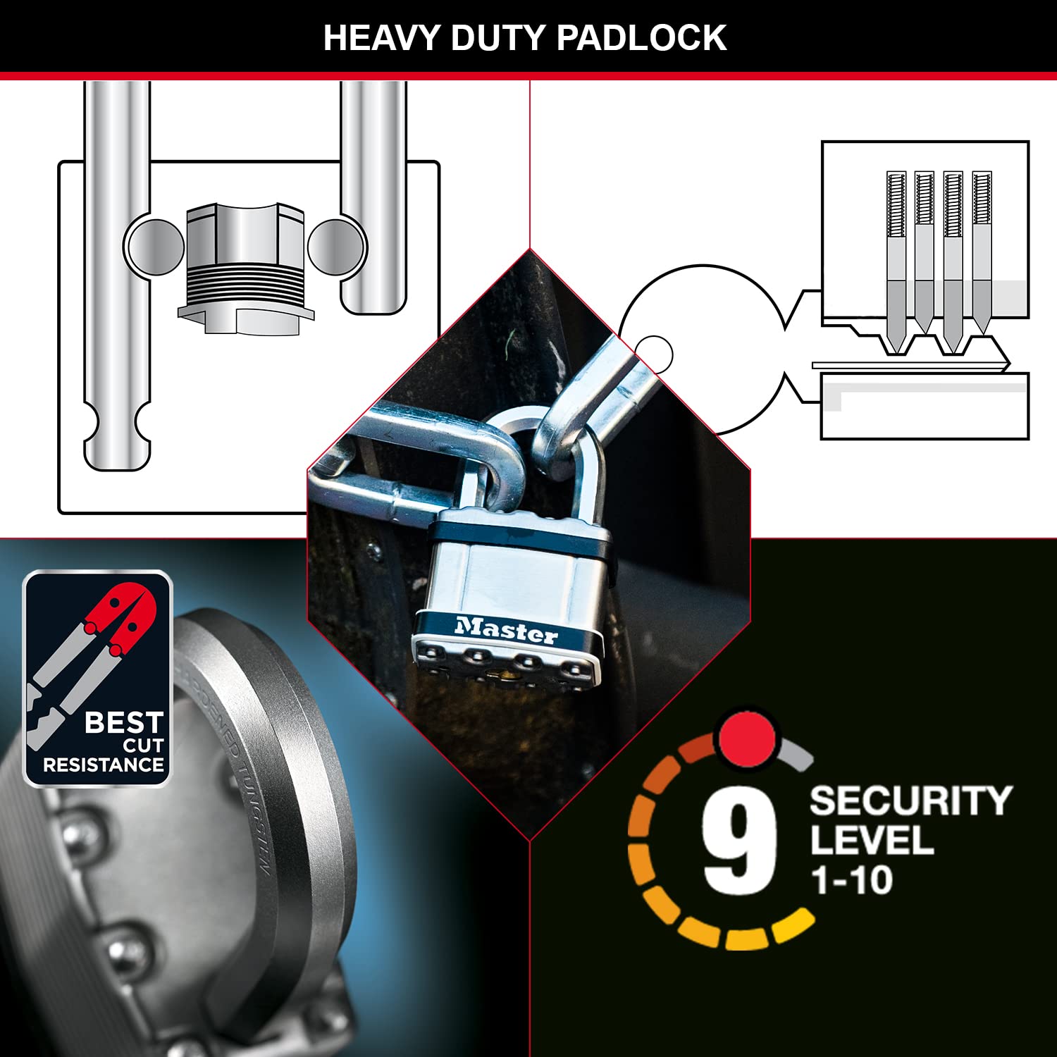 Master Lock Lucchetto ad Alta Sicurezza Ottimo per Portali, Garage