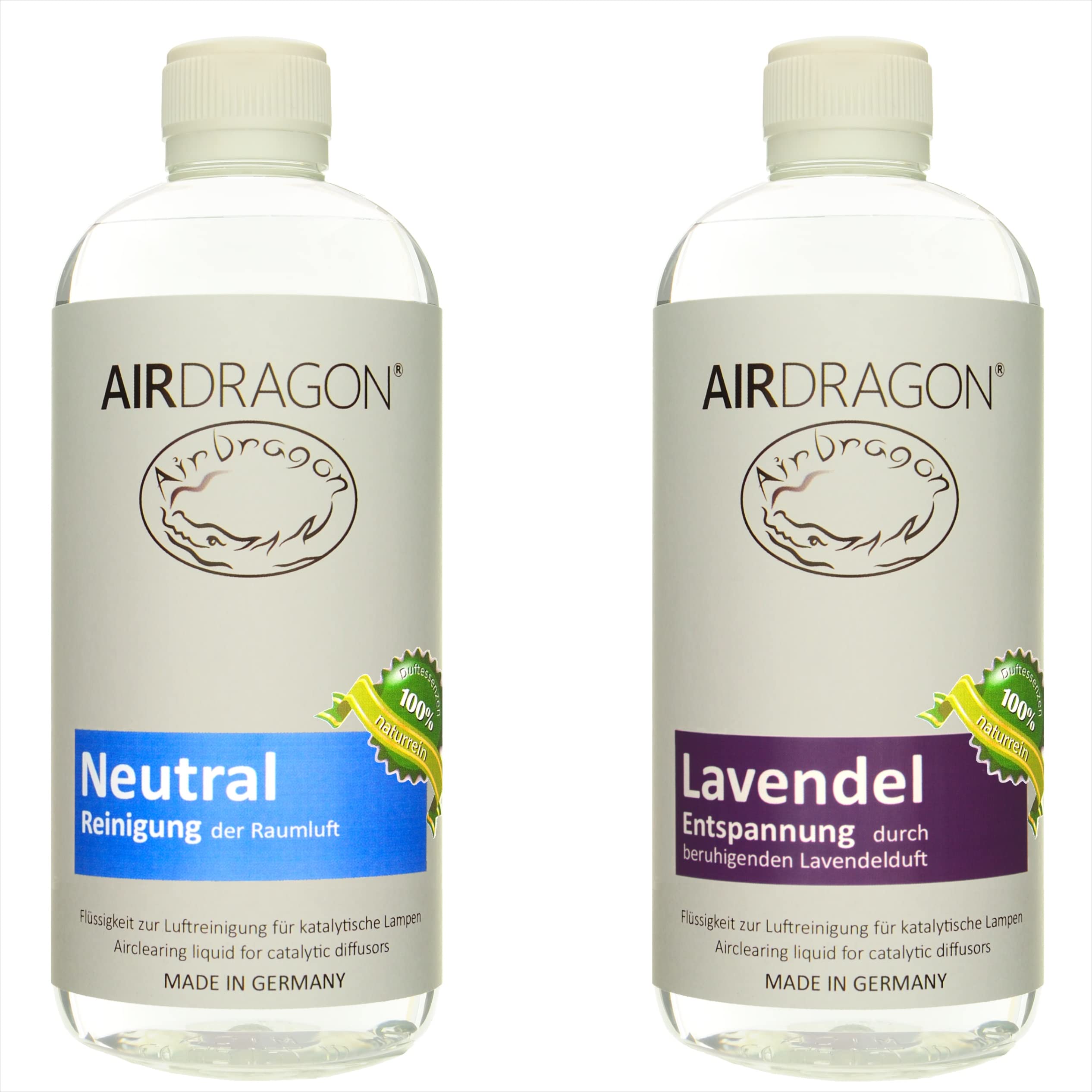 AIRDRAGON® Duft-Set • NEUTRAL + LAVENDEL • 2 x 1 Liter • katalytischer Raumduft ohne künstliche Duftstoffe - 100% naturreines ätherisches Öl - für jede katalytische Lampe - Made in Germany