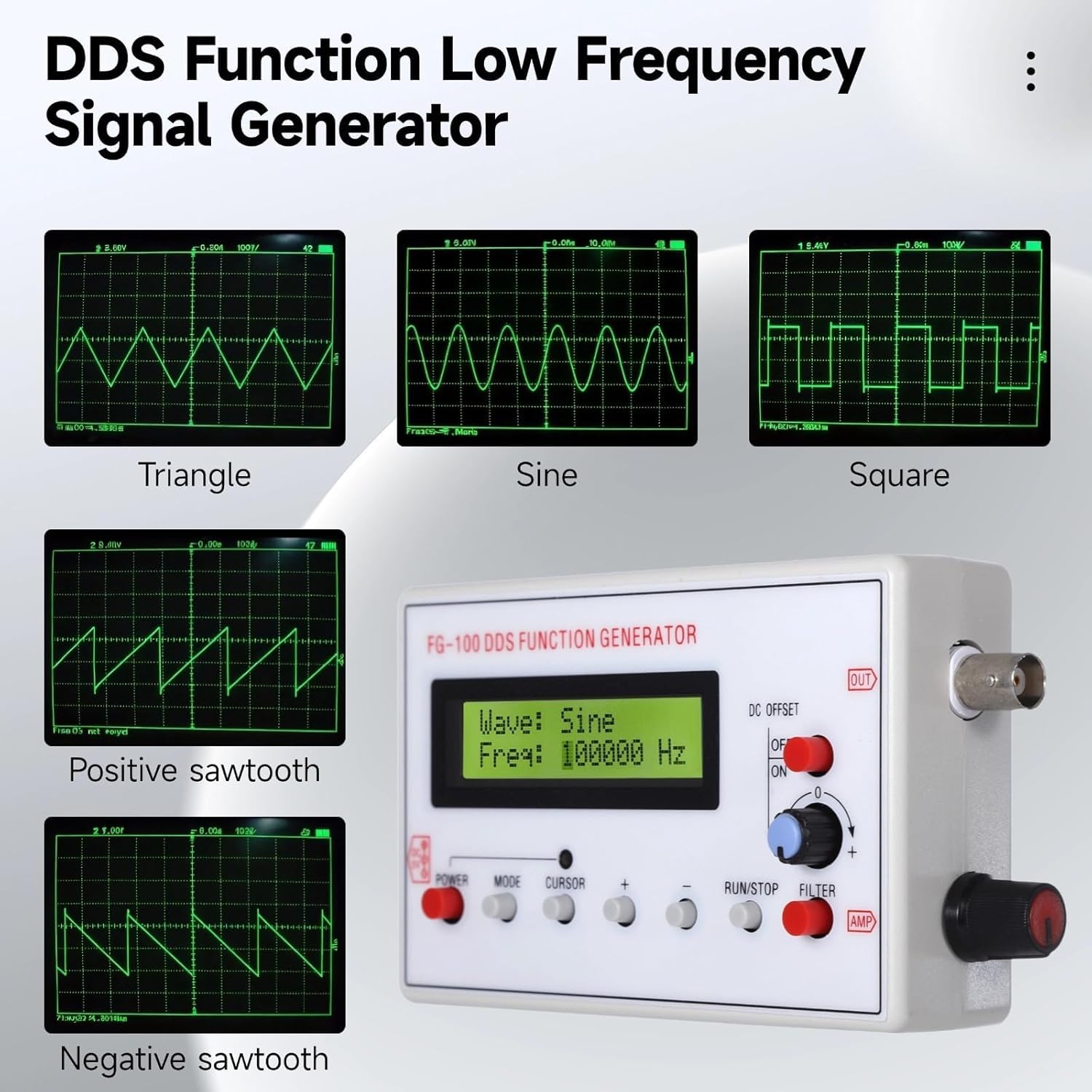 Fyearfly DDS-Signalgenerator 1 Hz–500 kHz, FG-100 Frequenzgenerator Funktionsgenerator Sinuswelle Rechteck- Und Dreieckwelle Zählersignalquelle, Zum Testen Und Debuggen