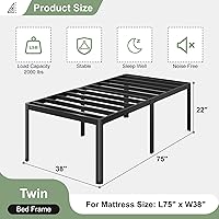 Vista 3 de Base de cama individual de 22 pulgadas con patas de esquinas redondeadas, base de plataforma metálica resistente para cama individual con soporte