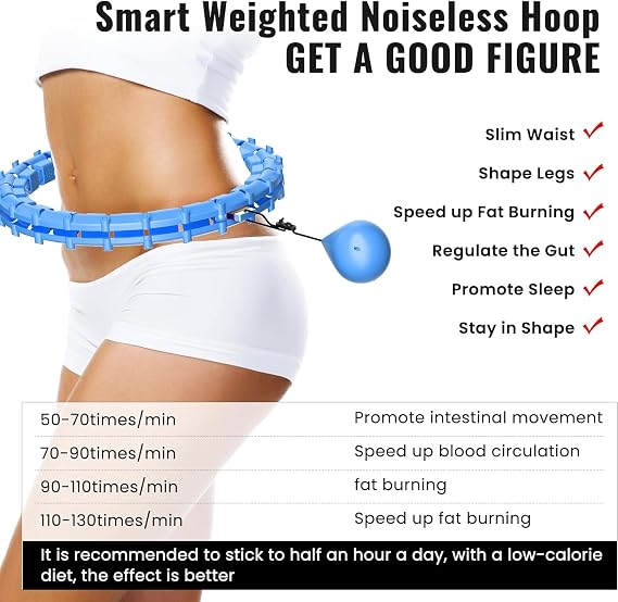 maicifi 65inch 32 Knots Plus Size Quiet Weighted Hula Infinity Fitness Detachable Hoops Smart Silent Infinity Hula for Women 2 in 1 Waist and Abdominal Workout Hoop