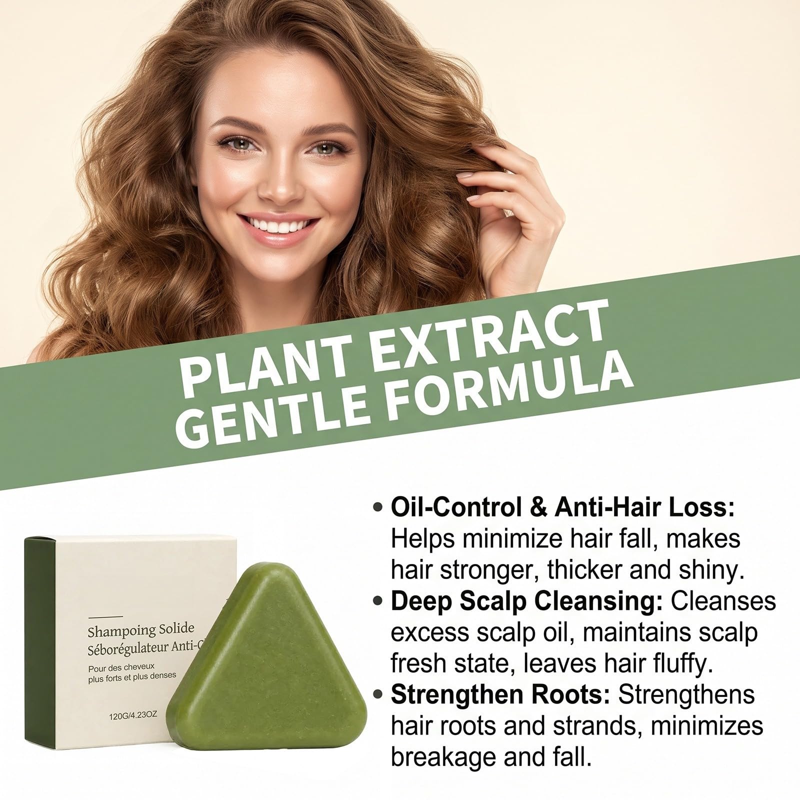 Natural Triangular Soap Shampoo - Potrójny Effective Vegetable Oil Complex | Szampon z naturalnych roślin do delikatnego oczyszczania i pielęgnacji, silnych i smoothów do włosów - dla mężczyzn i kobiet