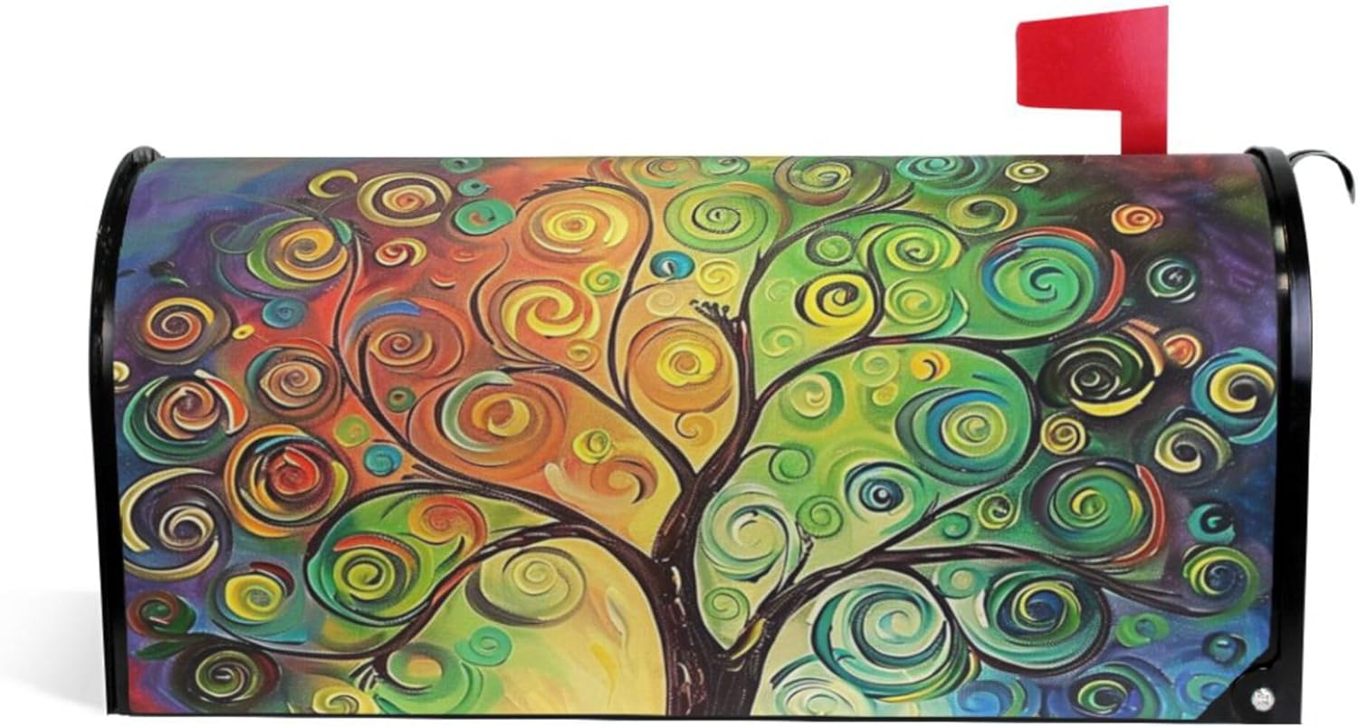 Colorful Rainbow Tree of Life Branch Mailbox Covers Large Abstract Tree of Life Summer Spring Autumn Winter Magnetic Mail Cover Letter Post Box Oversized 25.5" L X 21" W