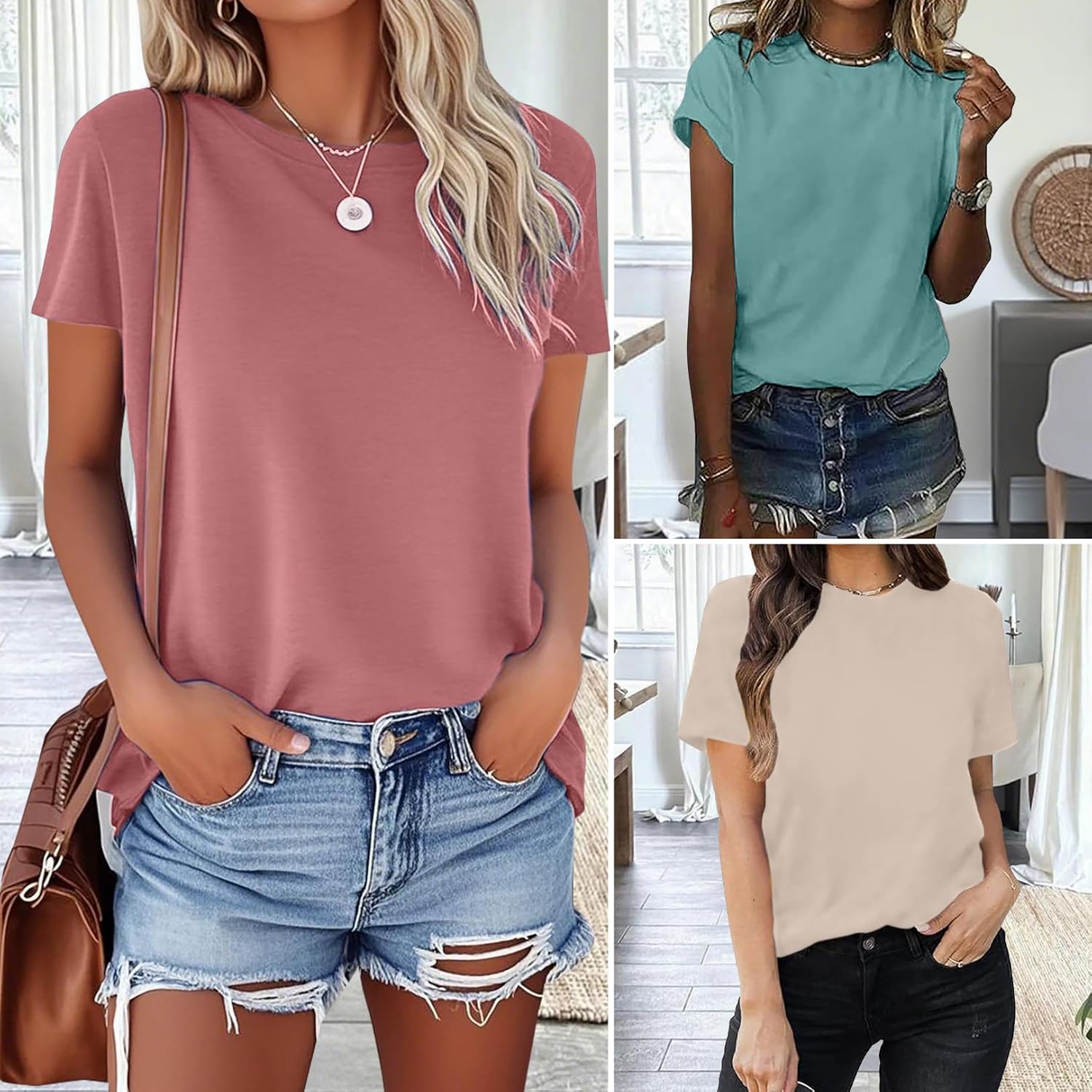 LOOKFACE 3 Pack Womens Basic T Shirts Summer Tops 2026 Short Sleeve Tees Comfy Casual Vacation Clothes - Image 3