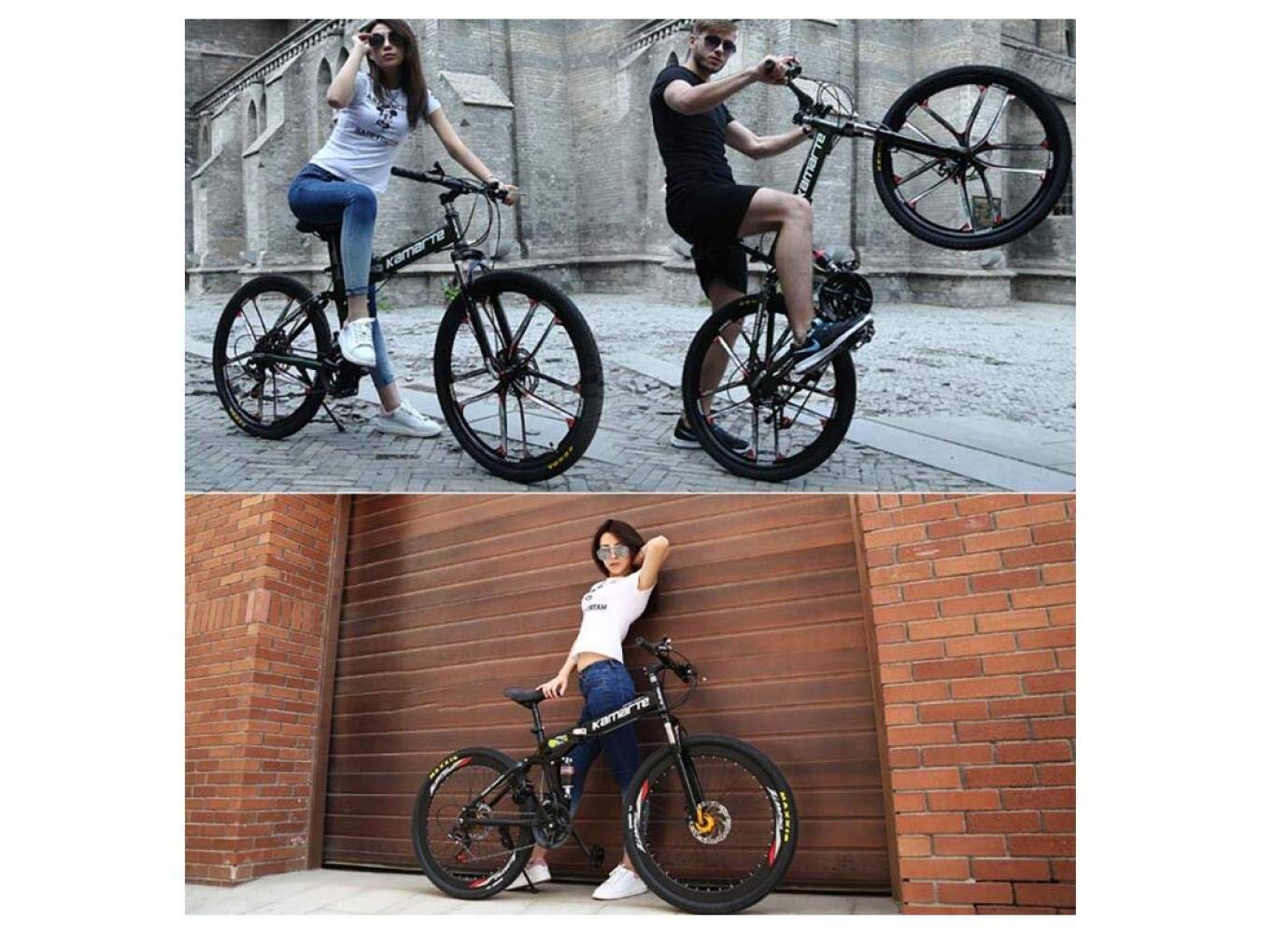 Vélo de Montagne pour Hommes, vélo de 24 po à 3 Rayons, Cadre en Acier à Haute teneur en Carbone, vélo Pliant à Double Suspension 21/24/27 Vitesses, u