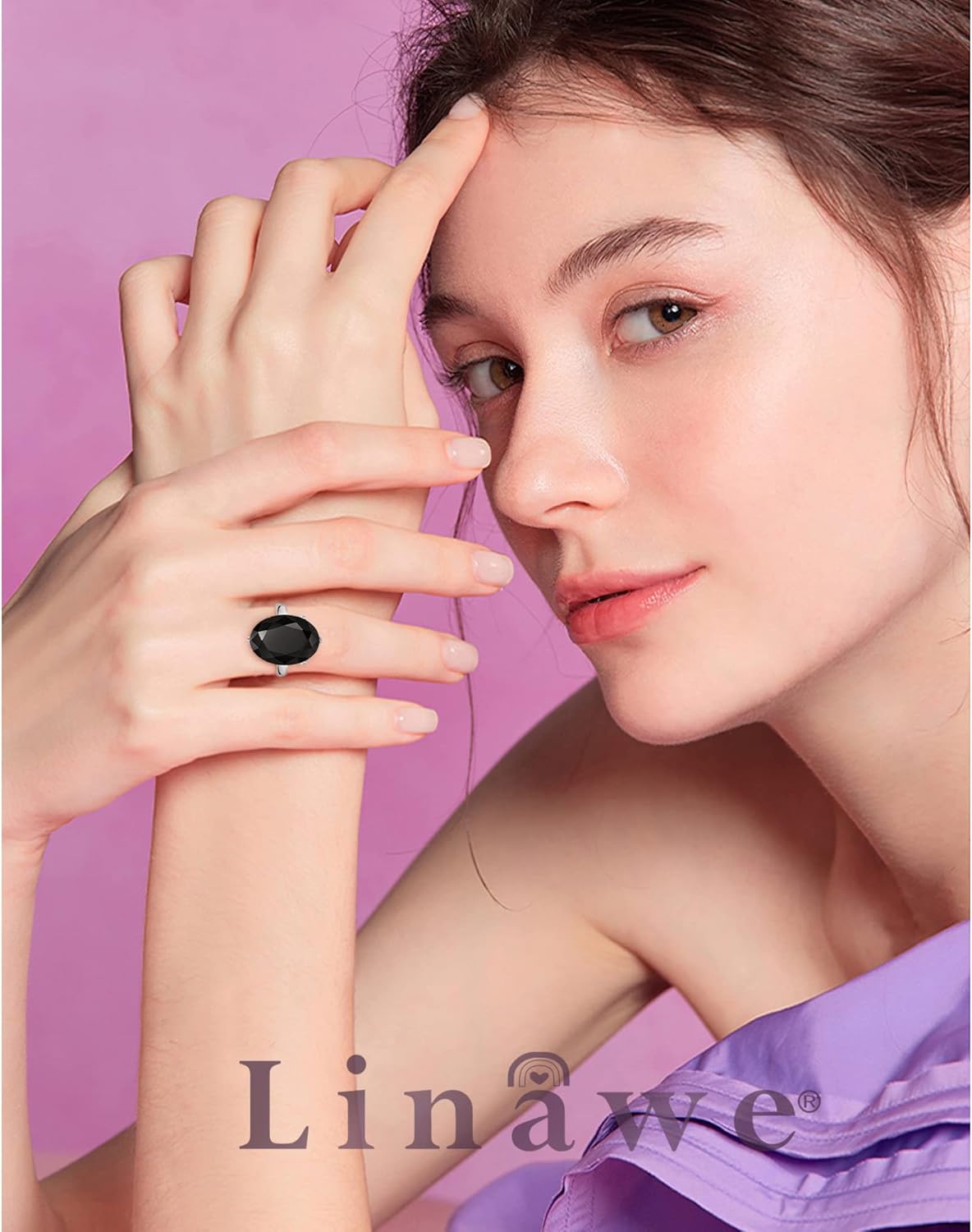 Linawe Cubic Zirconia Imitation Diamond Moissanite Rings for Women, 14K Gold/Rose Gold/Silver Adjustable Chunky Ring, Costume Rhinestone Jewelry for Wedding Engagement - Image 4